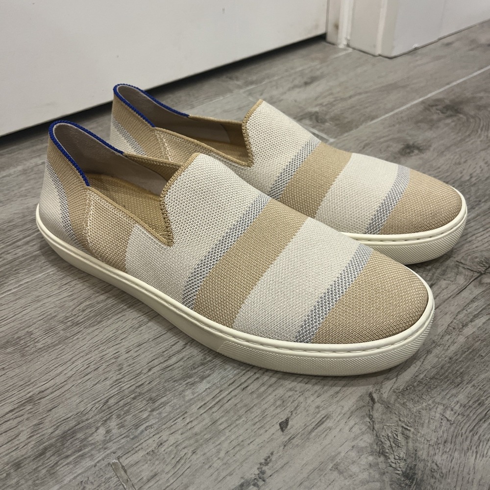 Rothy's The Sneaker Birch Women's Size 9.5 Shoes Brown Beige Striped Comfort Low